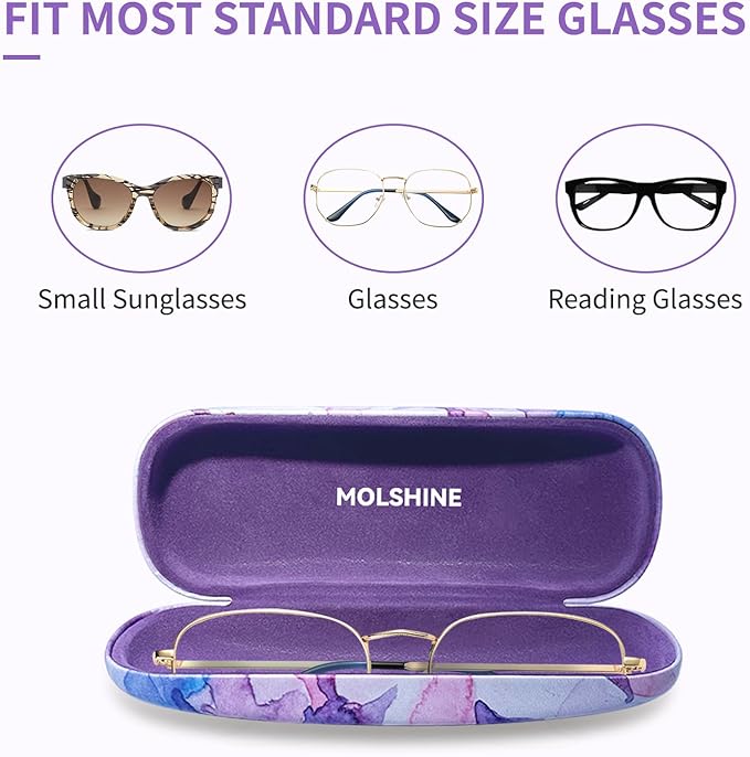 molshine Hard Shell PU Leather Glasses Case,Travel Portable Eyeglass Case for Men Women Girl Travel Study Work
