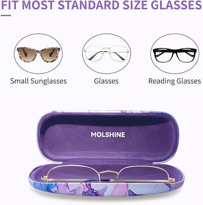 molshine Hard Shell PU Leather Glasses Case,Travel Portable Eyeglass Case for Men Women Girl Travel Study Work
