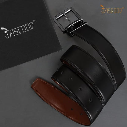 JASGOOD Men's Belt, Reversible Leather Belts for Men for Dress Pants, One Reverse For 2 Sides Casual Belt