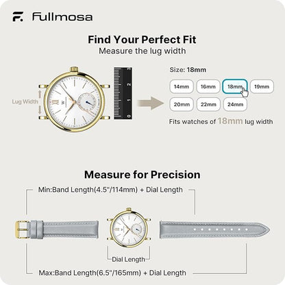 Fullmosa Watch Band, Quick Release Leather Watch Strap for Men Women, Replacement Bands Width 12mm 14mm 16mm 18mm 19mm 20mm 21mm 22mm 24mm