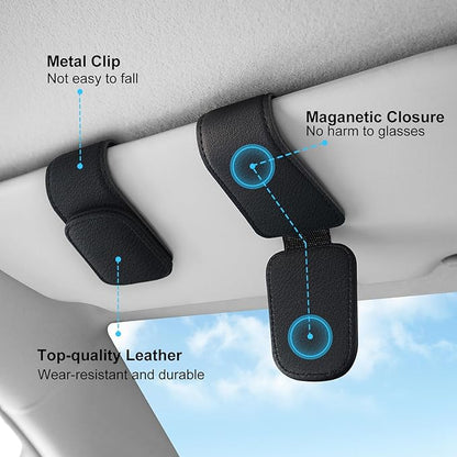 TCJJ Sunglasses Holders for Car Visor,Car Magnetic Glasses Holder Leather Sunglasses Clip and Ticket Card Clip Suitable for Car Interior Visor and Different Size Eyeglasses