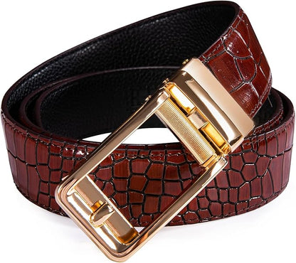 Barry.Wang Mens Belts Leather Ratchet Automatic Buckle Slide Click 1 3/8" Designer Dress Fashion Classic Casual Work Business
