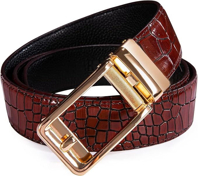 Barry.Wang Mens Belts Leather Ratchet Automatic Buckle Slide Click 1 3/8" Designer Dress Fashion Classic Casual Work Business