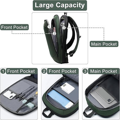 Business Backpack 17 Inch Slim Expandable Waterproof Travel Laptop Backpacks with USB Charger Port Anti-Theft Lightweight Large Work Computer Bag College Laptop Backpacks Gifts for Men Women, Green
