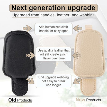 SINGARO Sunglasses Holder for Car, Leather Magnetic Buckle Sun Visor Sunglass Clip, Ticket Card Storage Glasses Clip, Car Interior Accessories for Men and Women（Beige）