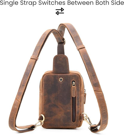 Handmade World Genuine Leather Small Sling Bag 'The Slingy' Crossbody Fanny Chest Bag For Explore Travel Adventure