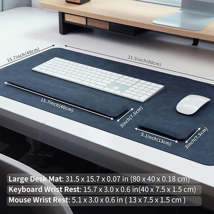 RENMTURE Large Mouse Pad and Keyboard Wrist Rest, Desk Pad for Keyboard and Mouse, Large Gaming Mouse Pad with Wrist Support, Desk Mat for Work and Gaming (Blue)