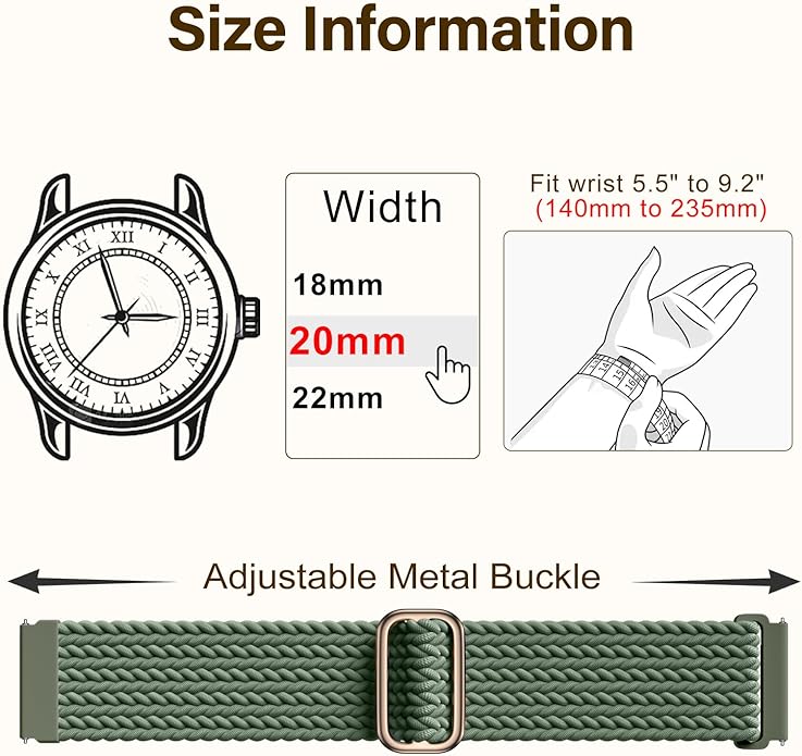 SNBLK 3 Pack 18mm 20mm 22mm Braided Watch Band Compatible with Garmin Vivoactive 5 Watch Bands/Vivoactive 6/3/4s, Quick Release Adjustable Elastic Nylon Loop Strap for Venu 3S/2S/Venu 3/2 Women Men