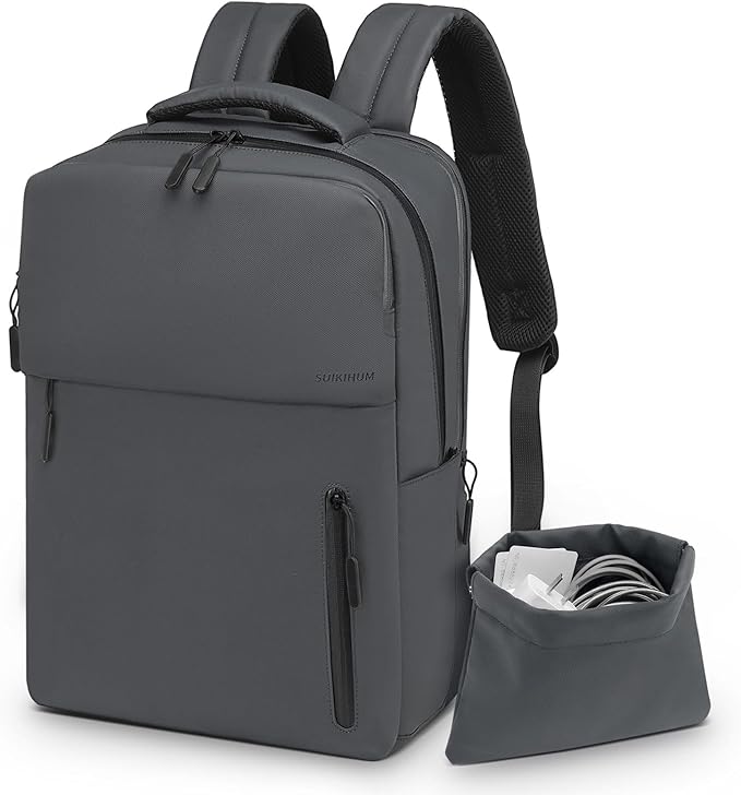 Lightweight 20L Commute Backpack for Men & Women, Water-Resistant Travel Daypack with 15.6-Inch Laptop Compartment & Anti-Theft Pockets, Dark Gray