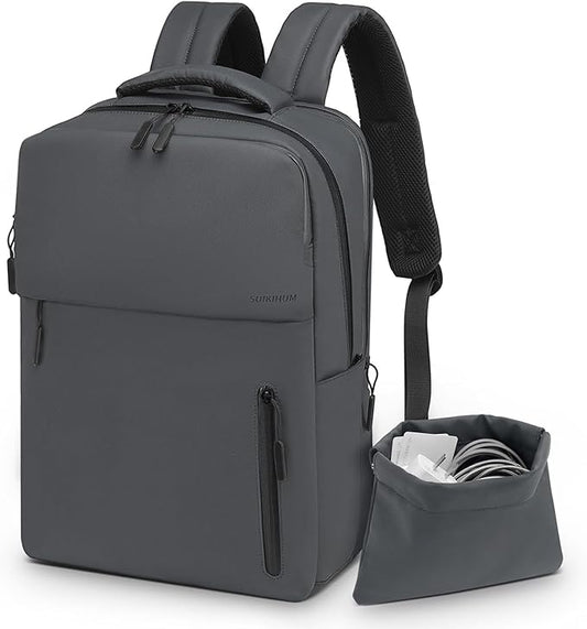 Lightweight 20L Commute Backpack for Men & Women, Water-Resistant Travel Daypack with 15.6-Inch Laptop Compartment & Anti-Theft Pockets, Dark Gray