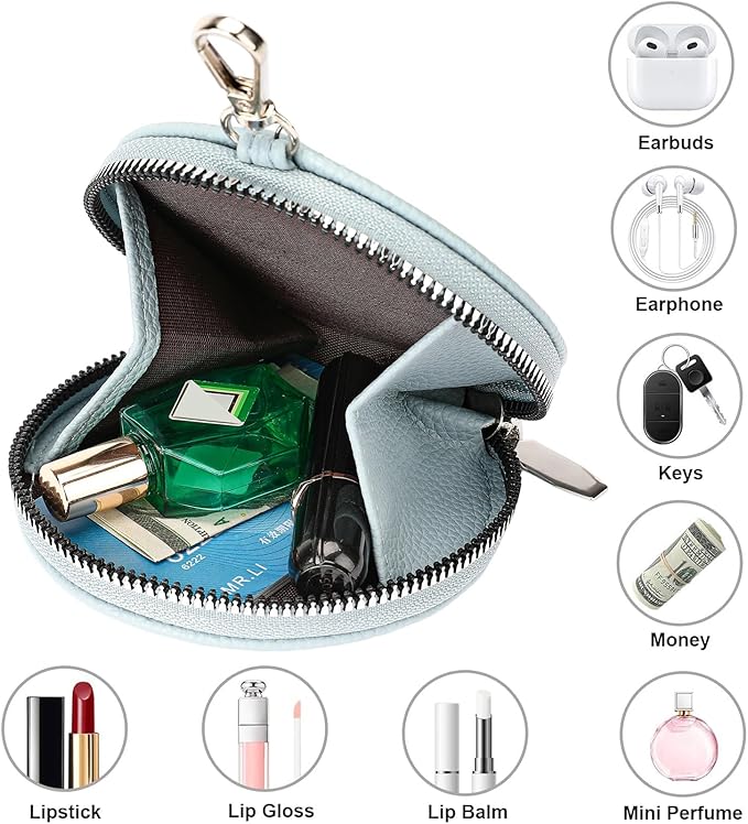 FALAN MULE Coin Purse Small Leather Pouch Wallet Round Zipper Change Pouch for Women