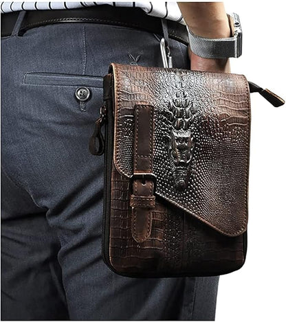 Le'aokuu Mens Genuine Leather Small Messenger Shoulder Satchel Phone Pouch Belt Waist Bag Pack
