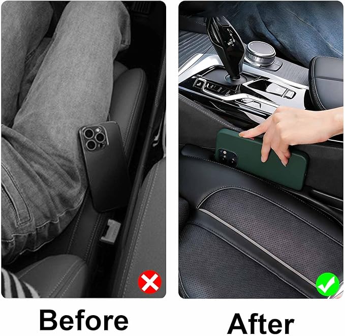 KUWSEIY 2 Pack Car Seat Gap Filler, No-Drop Seat Side Gap Seam Filler Organizer with Phone Holder, Universal Fit Fill The Gap Between Seat and Console, Auto Accessories for SUV Truck Sedan