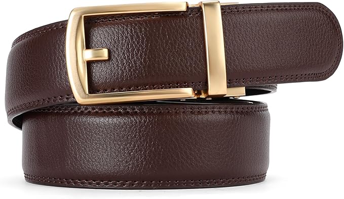 GAEKEAO Ratchet Belt for Men Genuine Leather 1 3/8" - Micro-Adjust Buckle Trim to Fit Dress Belt Casual to Formal Gift Boxed