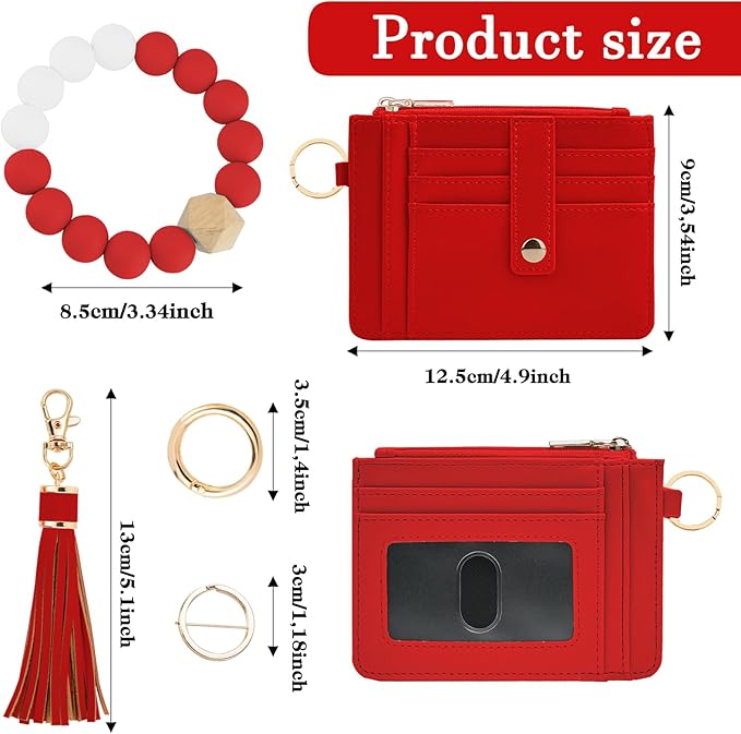 KNGITRYI Wallet Keychain Wristlet for Women,Slim RFID Credit Card Holder Purse Tassel Keychain Bangle Key Ring for Men Women