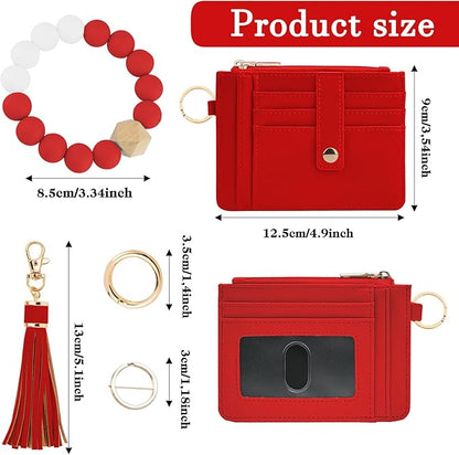 KNGITRYI Wallet Keychain Wristlet for Women,Slim RFID Credit Card Holder Purse Tassel Keychain Bangle Key Ring for Men Women