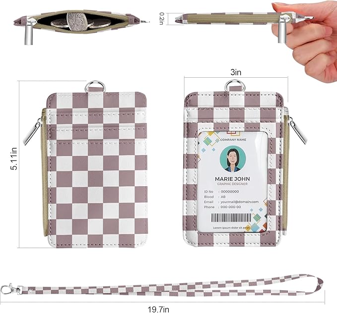 bolimoss Lanyard Wallet with Id Badge Holder, Small Keychain Wallet Wristlet, Pu Leather Zipper Credit Card Holder Neck Strap for Women School Teacher Student Nurse Office Worker