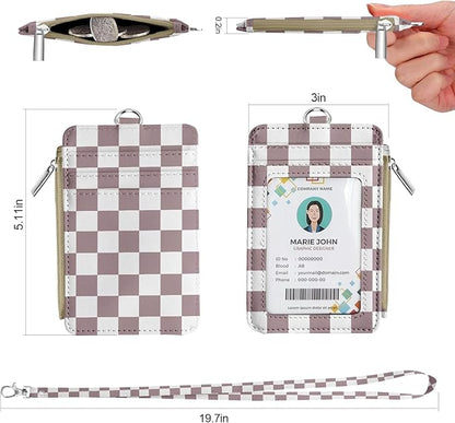 bolimoss Lanyard Wallet with Id Badge Holder, Small Keychain Wallet Wristlet, Pu Leather Zipper Credit Card Holder Neck Strap for Women School Teacher Student Nurse Office Worker