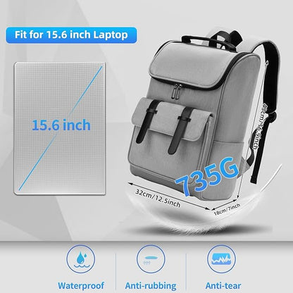 Vintage Laptop Backpack for Men and Women, 15.6 Inch, Waterproof, Business Travel Daypack for Work, Office, College (6608 grey)
