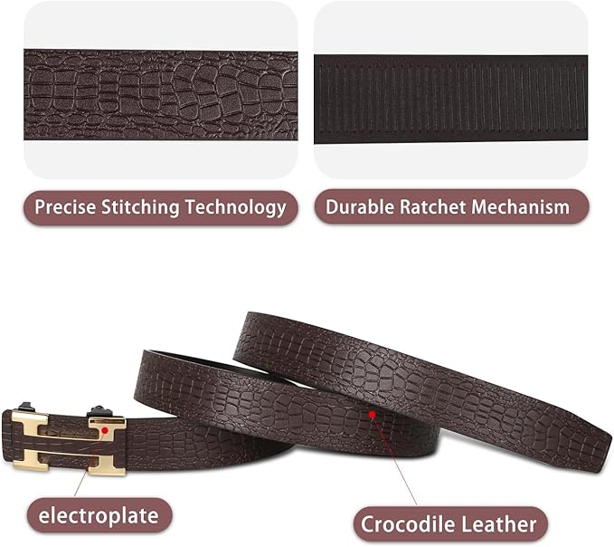 Aurolran Men&Womens Leather Dress Belt Business Automatic Buckle Belt Color-Black Silver Gold