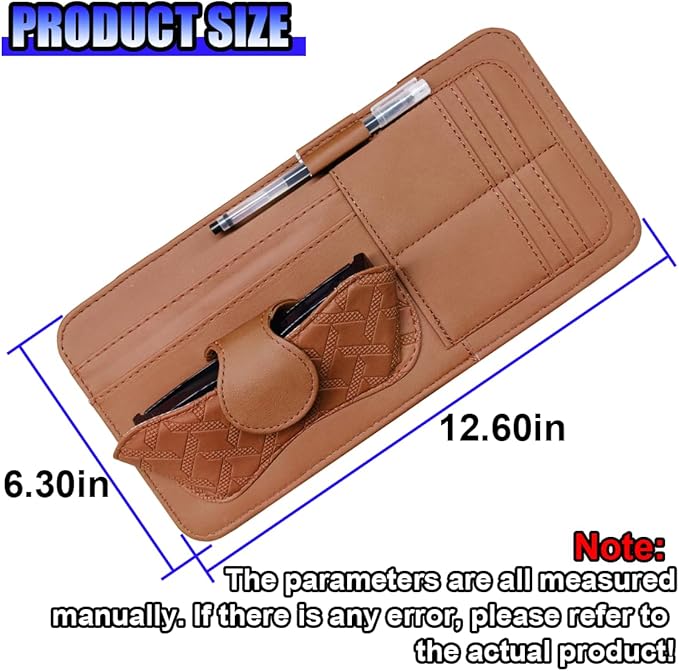 Car Sun Visor Organizer, Vehicle Sunglasses Holder, Automotive Storage Pocket for Pen, Glasses, Ticket, Card, Auto Interior Accessories Pocket for Car, SUV, Truck (Brown)