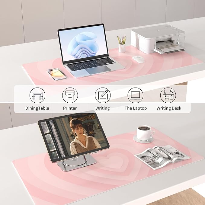 Colorful Star Large Mouse Pad Pink, Girly Desk Mat Aesthetic PU Leather Laptop Mat 31.5 x 15.7 in, Cute Mousepad & Large Desk Pad, Waterproof Non-Slip Desk Mat for Office Accessories Women& Girl