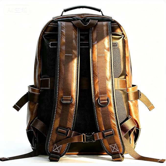 CHAO RAN Men Leather Backpack Waterproof Laptop Backpack Travel Business College Work Bag Fits Up To 17 Inch Laptop Brown