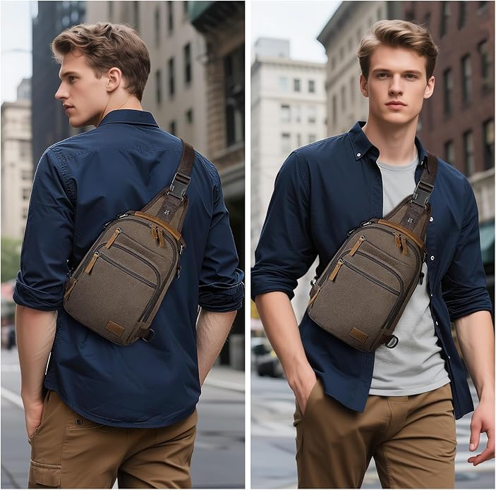 Canvas Sling Bag for Men, Waxed Canvas Crossbody Bag, Retro Vintage Chest Bag Spacious for Outdoor College Work