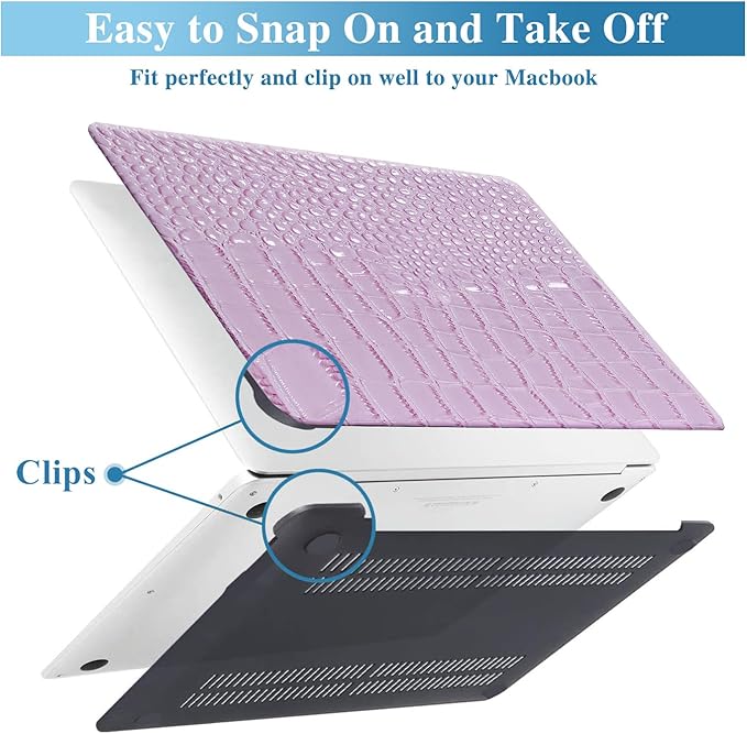 KEROM Compatible for Crocodile MacBook Pro 13 Inch Case 2025-2016 M2 M1 A2338 A2289 A2251 A2159 A1989 A1706 A1708, Textured Aligator Skin Snakeskin PU Leather Hardshell & Keyboard Cover, Lilac