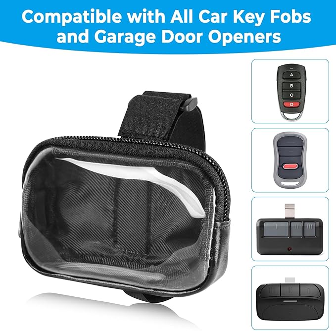 Garage Door Opener Holder for Visor, Mini Universal Bag for Garage Door Key Fob Remote Control, Adjustable Visor Case for Car Key Fob, Lipsticks Cosmetics Small Items (Black)
