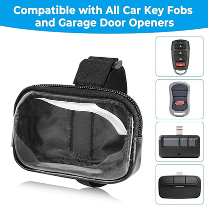 Garage Door Opener Holder for Visor, Mini Universal Bag for Garage Door Key Fob Remote Control, Adjustable Visor Case for Car Key Fob, Lipsticks Cosmetics Small Items (Black)