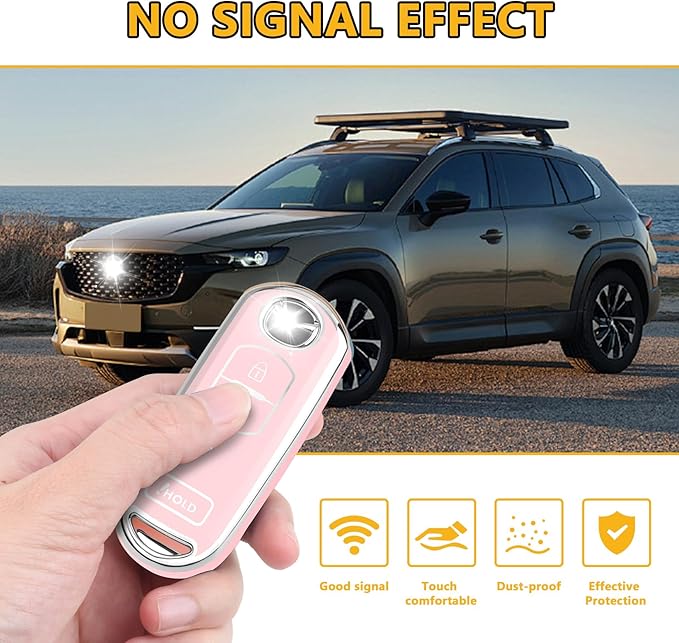 FT FUNTOR for Mazda Key Cover,3 Buttons TPU Key Cover with Silver Edge,Compatible with Mazda 3 6 CX-3 CX-5 CX-7 CX-9 with Keychain (B-Pink)
