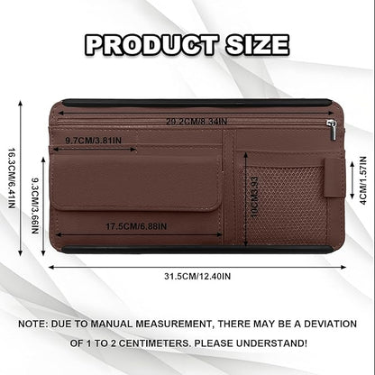Car Sun Visor Storage Bag, Soft Leather Surface Organizer, Scratch-Resistant Auto Sunshade Organizer Bag, Can Store ID Card, Eyeglasses, Pen, Driving License etc (Brown)