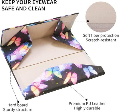 Foldable Glasses Case, Magnetic PU Leahter Sunglasses Case, Cute Hard Shell Folding Eyeglass Cases for Women Kids
