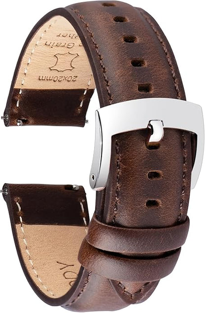 OTTOODY Leather Watch Bands Quick Release, Elegant Top Grain Leather Watch Straps for Men & Women, Choice of Color & Width - 18mm, 19mm, 20mm, 21mm or 22mm Wristbands Bracelet for Watch & Smartwatch