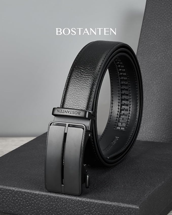 BOSTANTEN Mens Belt Leather Ratchet Belt For Men Dress and Casual with Adjustable Buckle, Trim to Fit