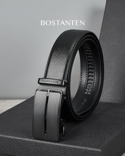 BOSTANTEN Mens Belt Leather Ratchet Belt For Men Dress and Casual with Adjustable Buckle, Trim to Fit