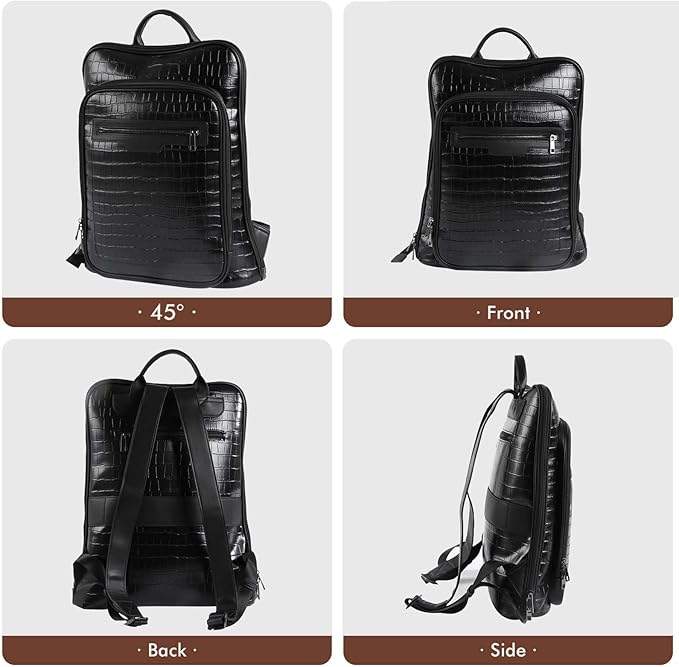 Leather Laptop Backpack, Women and Men Backpack Travel Business Work College Water Resistant Anti Theft Daypack Large fits for 15.6 inch Notebook Computer bag, Black…