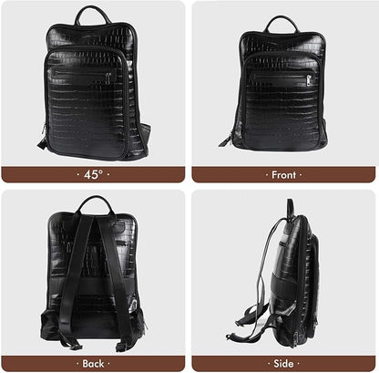 Leather Laptop Backpack, Women and Men Backpack Travel Business Work College Water Resistant Anti Theft Daypack Large fits for 15.6 inch Notebook Computer bag, Black…