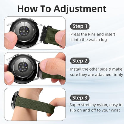 DaQin 3 Pack Nylon Watch Bands Compatible with 16mm 18mm 20mm 22mm Quick Release Watch Band, Adjustable Soft Stretchy Solo Loop Strap Elastic Braided Relacement Wristband for Men Women