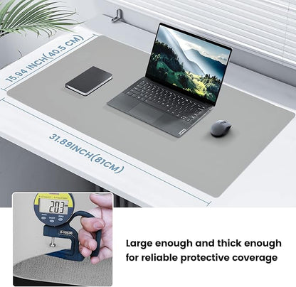 Desk Mat Wireless Charging Mouse Pad Large 32x16 Journey Desk Pad Mat with Wireless Charger Waterproof Grey Leather Computer Mat with Phone Charger Mousepad Non-Slip for Keyboard and Mouse