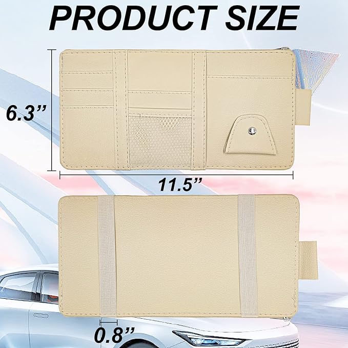 Keedolla Car Sun Visor Organizer Auto Interior Accessories Pocket Organizer, Sunglasses Holder Car Truck Visor Storage Pouch for Cards, Pens and Document - Beige