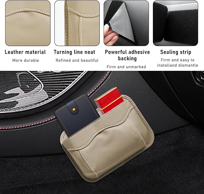 povtii Car Seat Side Pocket Organizer, PU Leather Cell Phone Sunglasses Storage Pocket, Mini Seat Gap Filler Pouch for Auto Seat Door Window Console, Interior Car Accessories (Beige)