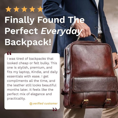 15.6" Luxury Burgundy Leather Laptop Backpack for Men & Women. Leather Bag for Professional Use in Office & Business