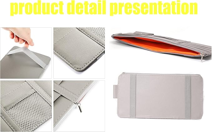 Car Sun Visor Organizer, Multifunctional Leather Sun Visor Organizer Sunglass Holder with Zipper for Car Interior Truck Accessories Men Women (Black)