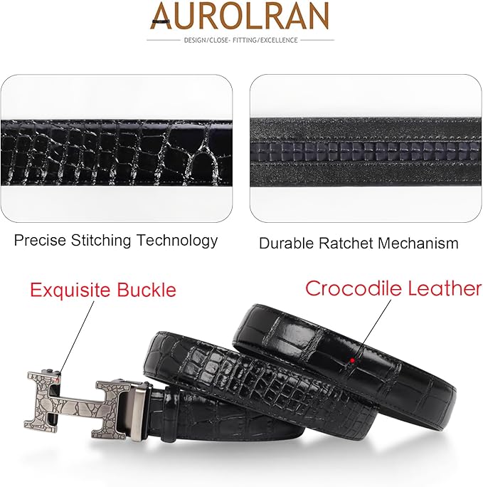 Aurolran Men&Womens Leather Dress Belt Business Automatic Buckle Belt Color-Black Silver Gold