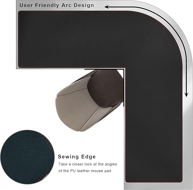 ZORESYN L-Shaped Gaming Desk Mat Mouse pad, Computer Corner Desk Pad, 55" Home Office Writing Desk Pad Protector, Large Waterproof PU Leather Corner Mousepad - Black, (140+137) x40cm