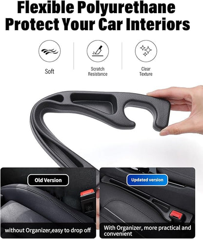 Car Seat Gap Filler, 2 Pack No-Drop Seat Side Gap Seam Filler Organizer with Phone Holder, Universal Fit Fill The Gap Between Seat and Console, Perfect for Car SUV Truck Black