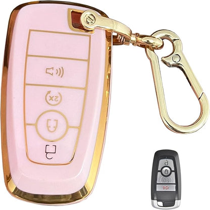Keyless Entry Remote for Ford Key Fob Cover Protective Shell Fits for Ford Edge Escape Expedition Explorer Fusion Mustang Ranger F-150 F-250 (4-Button-B-Pink)