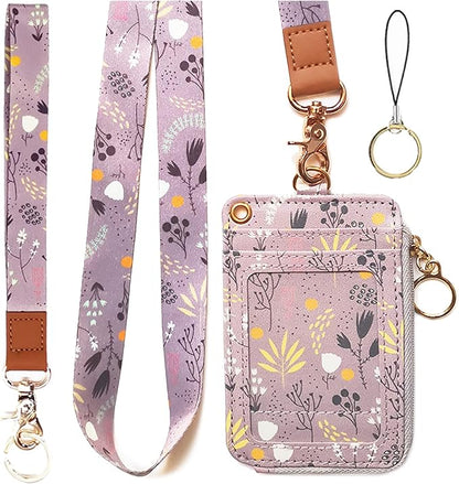 bolimoss Lanyard with Wallet,Zip ID Case with Lanyard,Lanyard Badge Holder,Lanyard Wallet for Women,Fashion Lanyard Wallet, ID Case Wallet with Lanyard（ Light Purple Gray ）